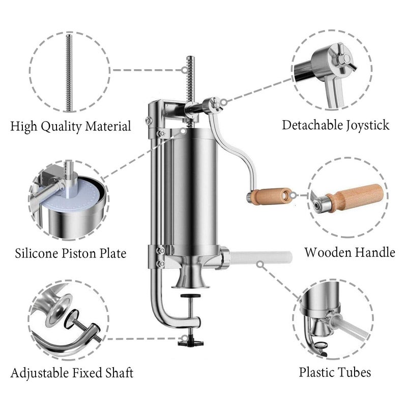 Meao Sausage Filler Stuffer Home Made Machine - Stainless Steel Vertical Sausage Maker with Suction Base and Manual Crank for Household Use or Commercial - Capacity 2.5 LBS #1 - Image 3